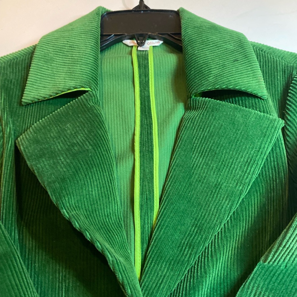Alice + Olivia structured green corduroy elbow patch 2-button jacket blazer LARG - Picture 2 of 7